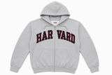 Harvard appliqué full-zip hoodie available in maroon and sport grey