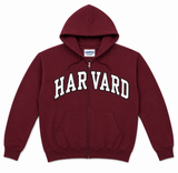 Harvard appliqué full-zip hoodie available in maroon and sport grey