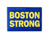 Boston Strong magnet featuring bold yellow text on a blue background. High-quality glossy souvenir magnet celebrating Boston pride, resilience, and unity. Perfect Boston gift or keepsake.
