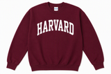 Harvard Gildan crewneck sweatshirt available in maroon and sport grey featuring classic arched Harvard collegiate lettering across the chest, adult sizes Small through 2X.