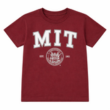 MIT kids t-shirt with MIT logo and seal available in sport grey and maroon sizes XS S M L