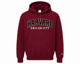 Harvard University Champion appliqué pullover hoodie in maroon with collegiate Harvard University chest lettering.