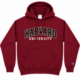 Harvard University Champion appliqué pullover hoodie in maroon with collegiate Harvard University chest lettering.