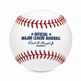 Back view of white Boston Red Sox souvenir baseball with traditional red stitching and baseball-style printed detailing.