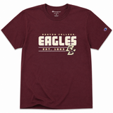 Champion maroon Boston College Eagles T-shirt with Eagles lettering, EST. 1863 design, BC Eagles logo, and Champion sleeve logo.
