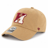 Harvard khaki '47 Clean Up adjustable hat with crimson and white embroidered H logo.