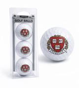 Three-pack of white Harvard University golf balls featuring the crimson and gold Harvard shield.