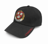 Harvard Shield Crimson adjustable cap with embroidered shield logo and curved brim in black.
