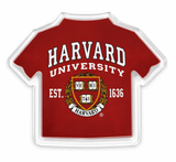 Maroon Harvard University T-shirt shaped magnet featuring Harvard shield and Est. 1636 design