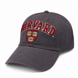 Charcoal Harvard University adjustable cap with embroidered crimson Harvard lettering and Harvard shield.