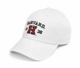 Harvard embroidered adjustable cap with varsity H and 1636 detail in maroon, charcoal, and white.