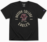 Officially licensed Boston College Eagles Comfort Wash® black T-shirt featuring a distressed vintage BC logo and Eagles graphic. Garment-dyed 100% ring-spun cotton tee available in adult sizes S–2X.