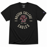 Officially licensed Boston College Eagles Comfort Wash® black T-shirt featuring a distressed vintage BC logo and Eagles graphic. Garment-dyed 100% ring-spun cotton tee available in adult sizes S–2X.