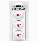 Three-pack of white MIT golf balls featuring the red MIT logo