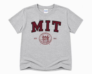 MIT Kids T-Shirt | Gildan Youth Tee | Maroon & Sport Grey | XS–Large