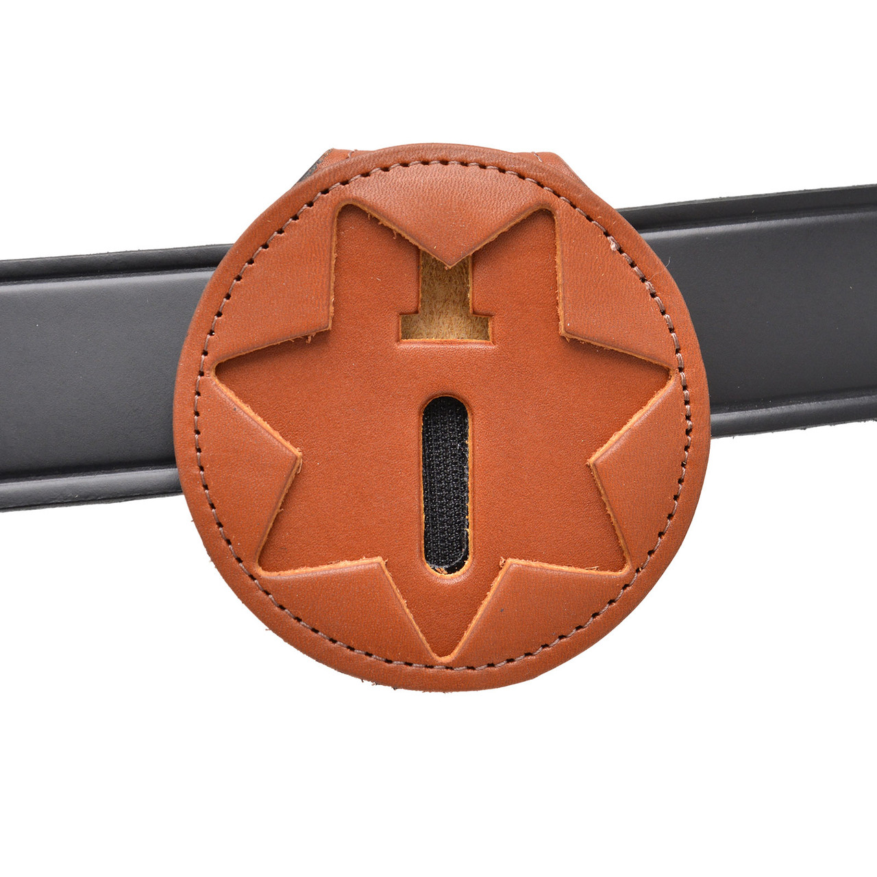 Tan Leather 7 Point Star Clip On Belt Badge Holder | 7 PT Star