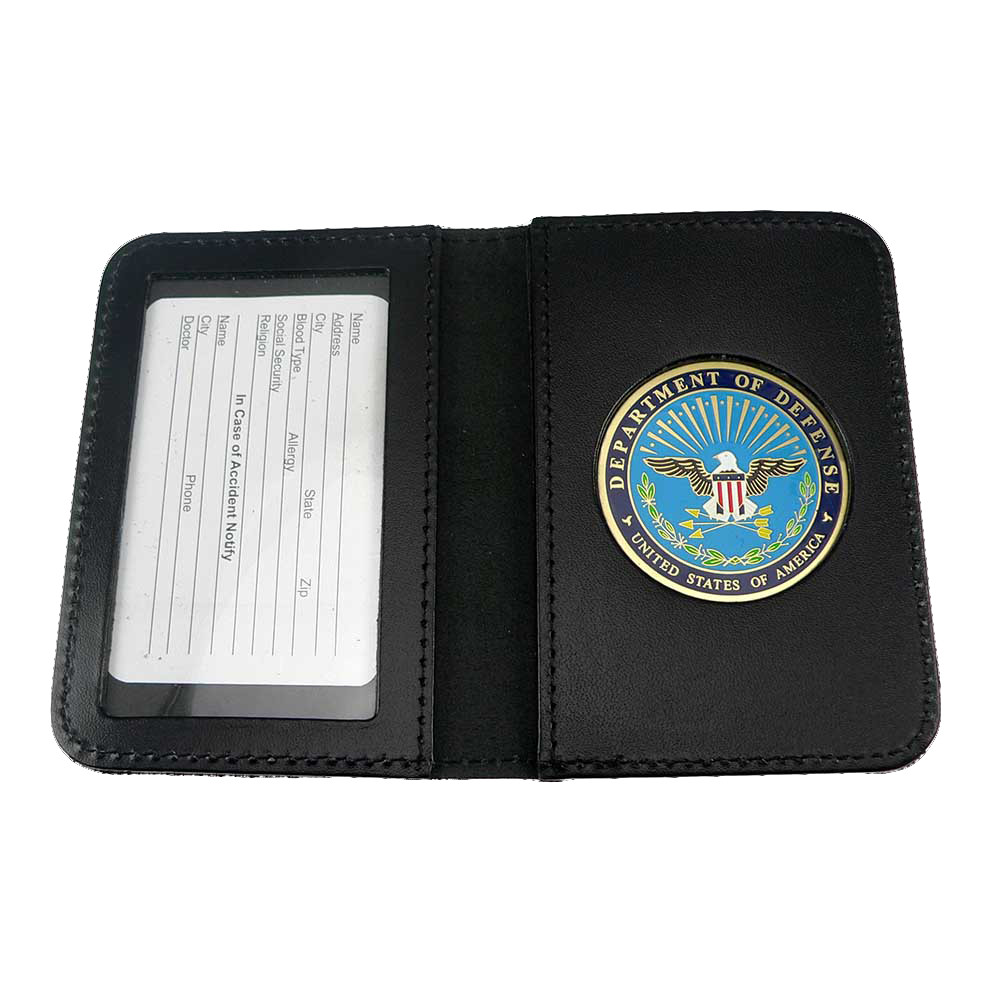 DOD Defense Department Leather Single ID Card Holder - CAC Card Case
