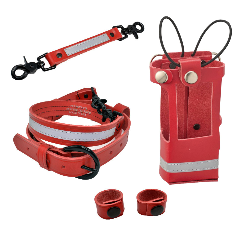 Perfect Fit Leather Firefighter Radio Strap and Holder Bundle