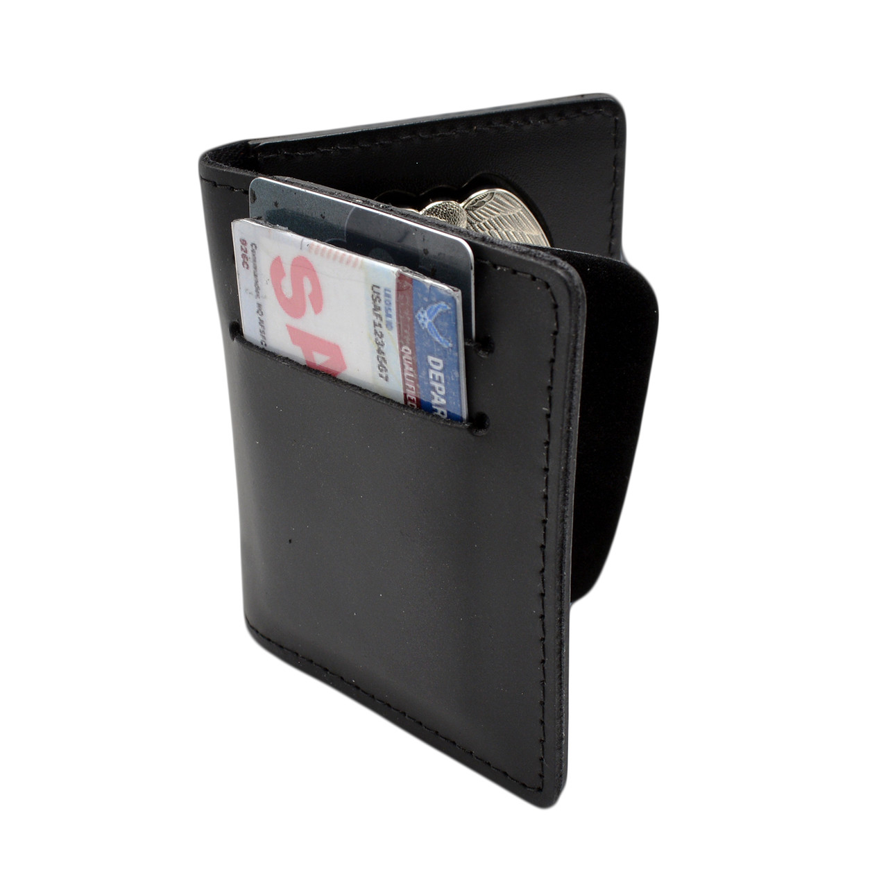 Concealed Carry Permit Badge with Duty Leather Case - Outside Credit Card Slots