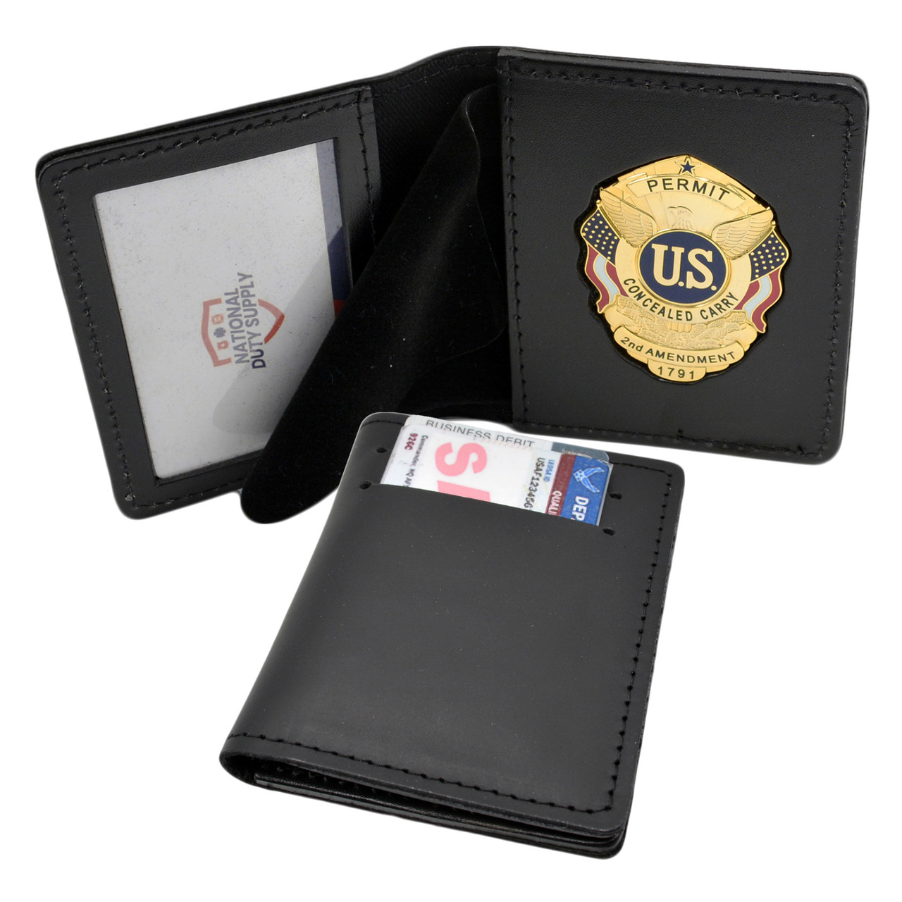 Concealed Carry Permit Badge with Duty Leather Case - Outside Credit Card Slots