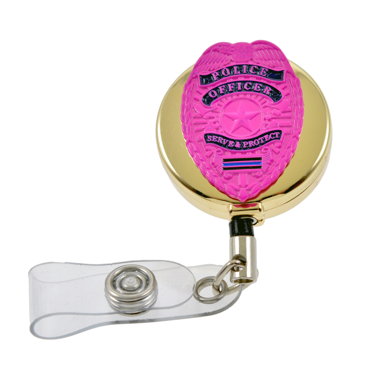 Pink Police Officer Badge Reel, Police Retractable ID Holder