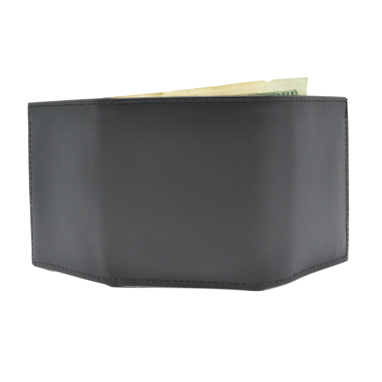 Men's Black Leather Tri-Fold Personalized Wallet