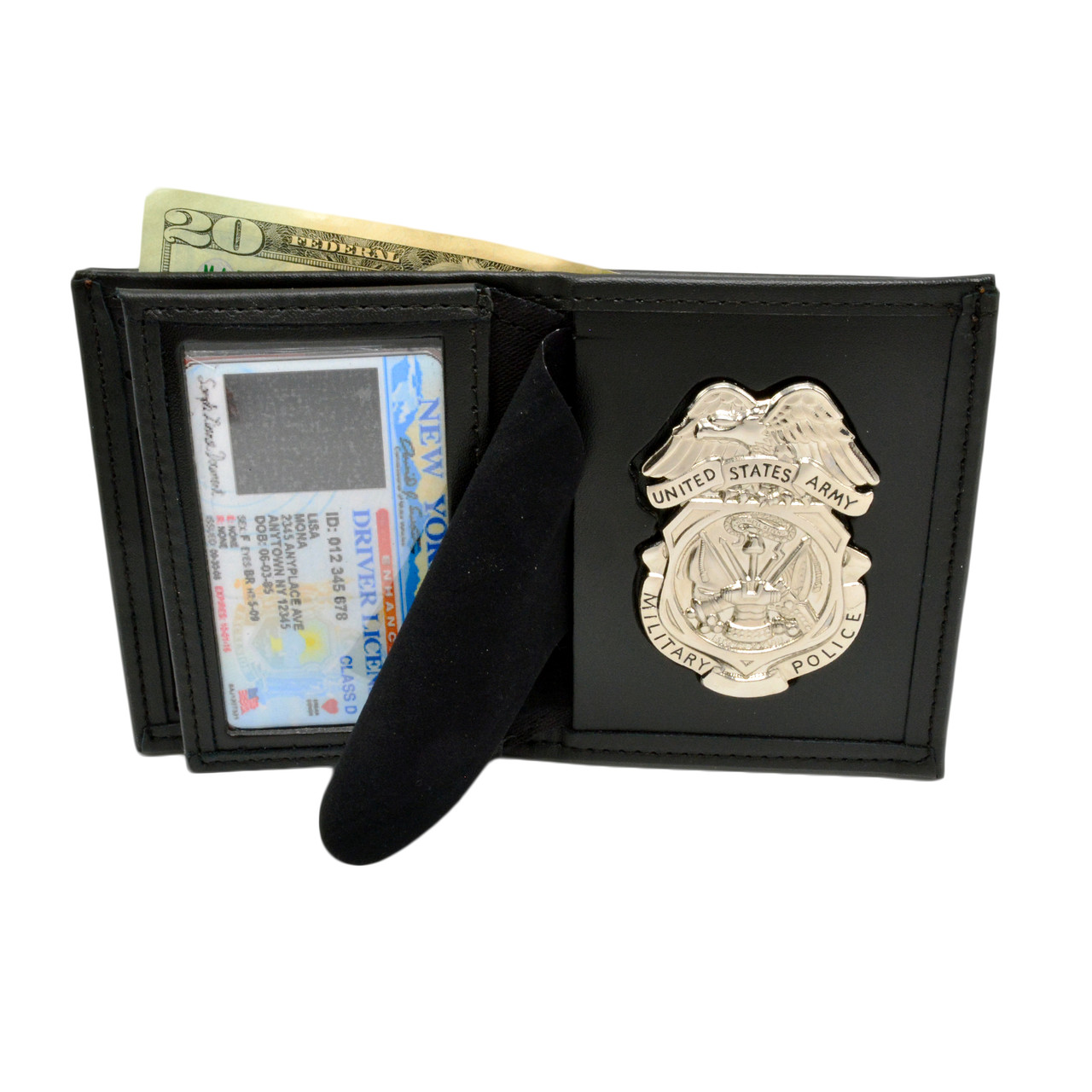 US Police Wallet Badge Holder Bifold Wallet Black Leather