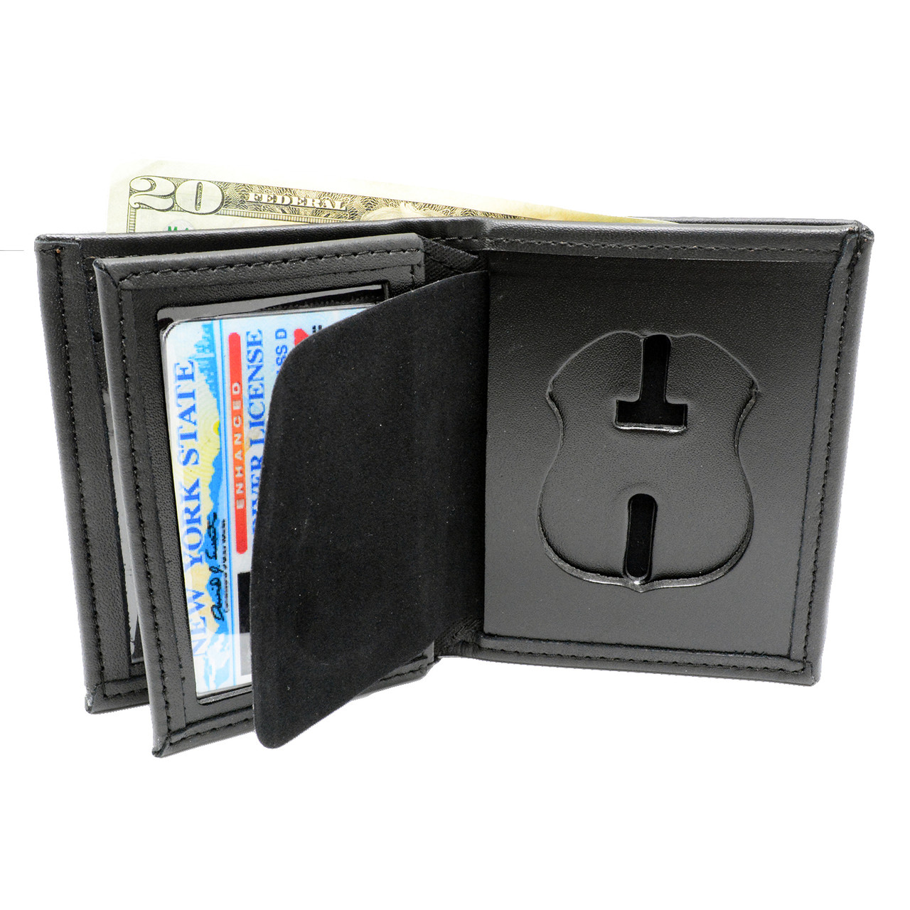 VBH100- ID Vertical Leather Badge Holder with Lanyard Money Pocket