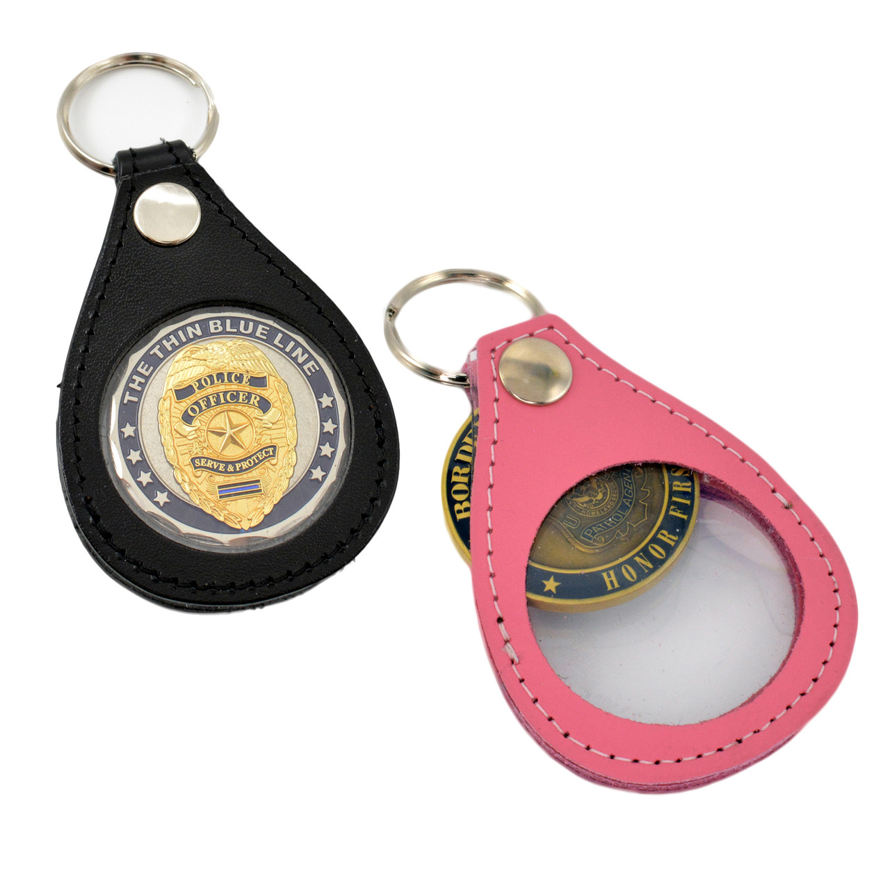 Leather Challenge Coin Holder Key Ring FOB | Coin Key Ring | Pink Leather Key  Ring