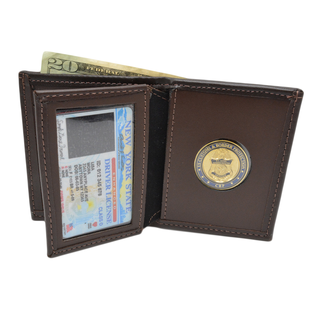 Bifold Leather Wallet with Challenge Coin Pouch
