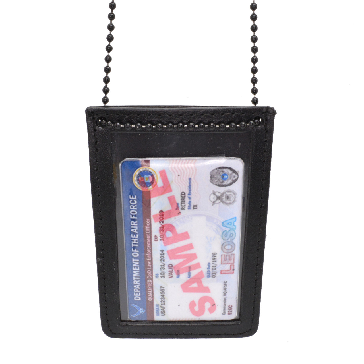 Leather ID Card Badge Holder Neck Pouch Ring Wallet With Strap New