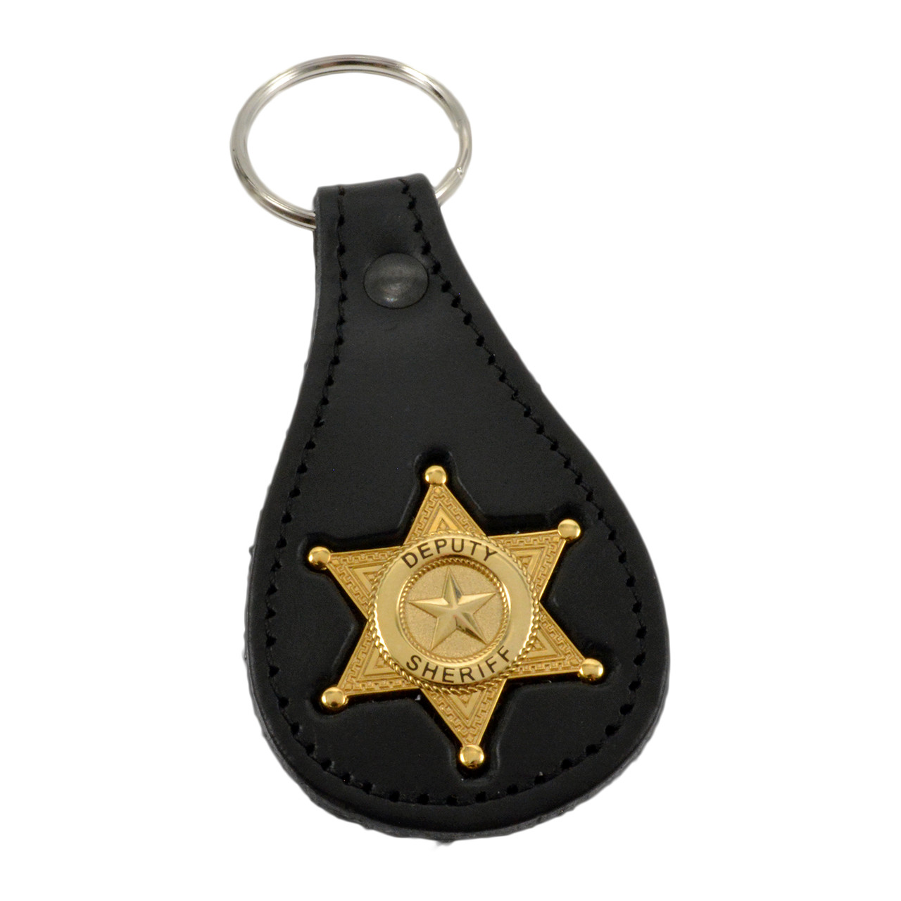 DEPUTY SHERIFF バッジ レザーホルダー付 Deputy Sheriff Star Mini Badge Leather Key Ring | 6 point Star Key Fob