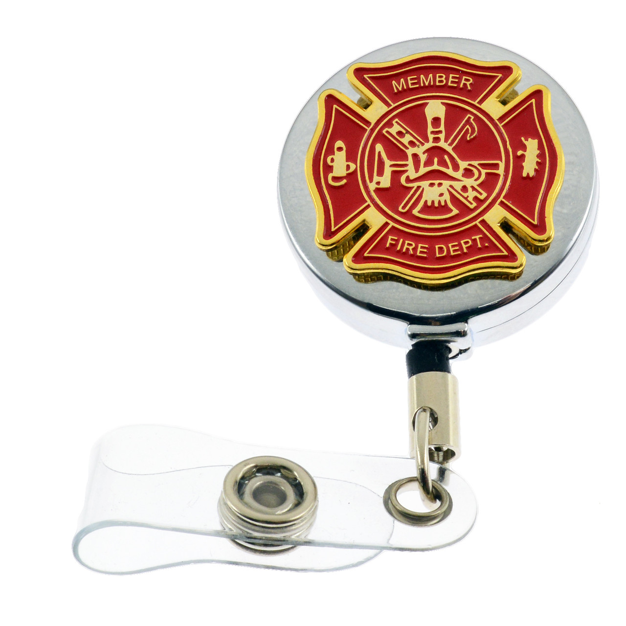 Fire Department Maltese Cross Retractable Badge Reel (Silver)