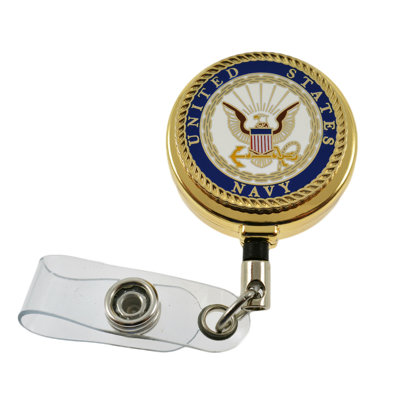 US Navy Military Retractable Security ID Holder Badge Reel (Silver)