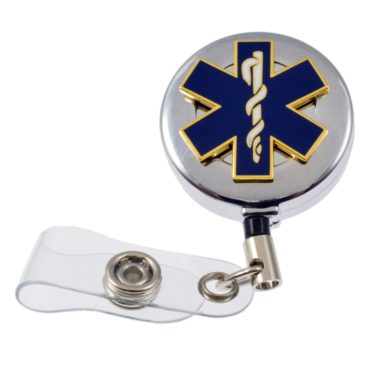 Star of Life EMS EMT Retractable ID holder (Chrome)