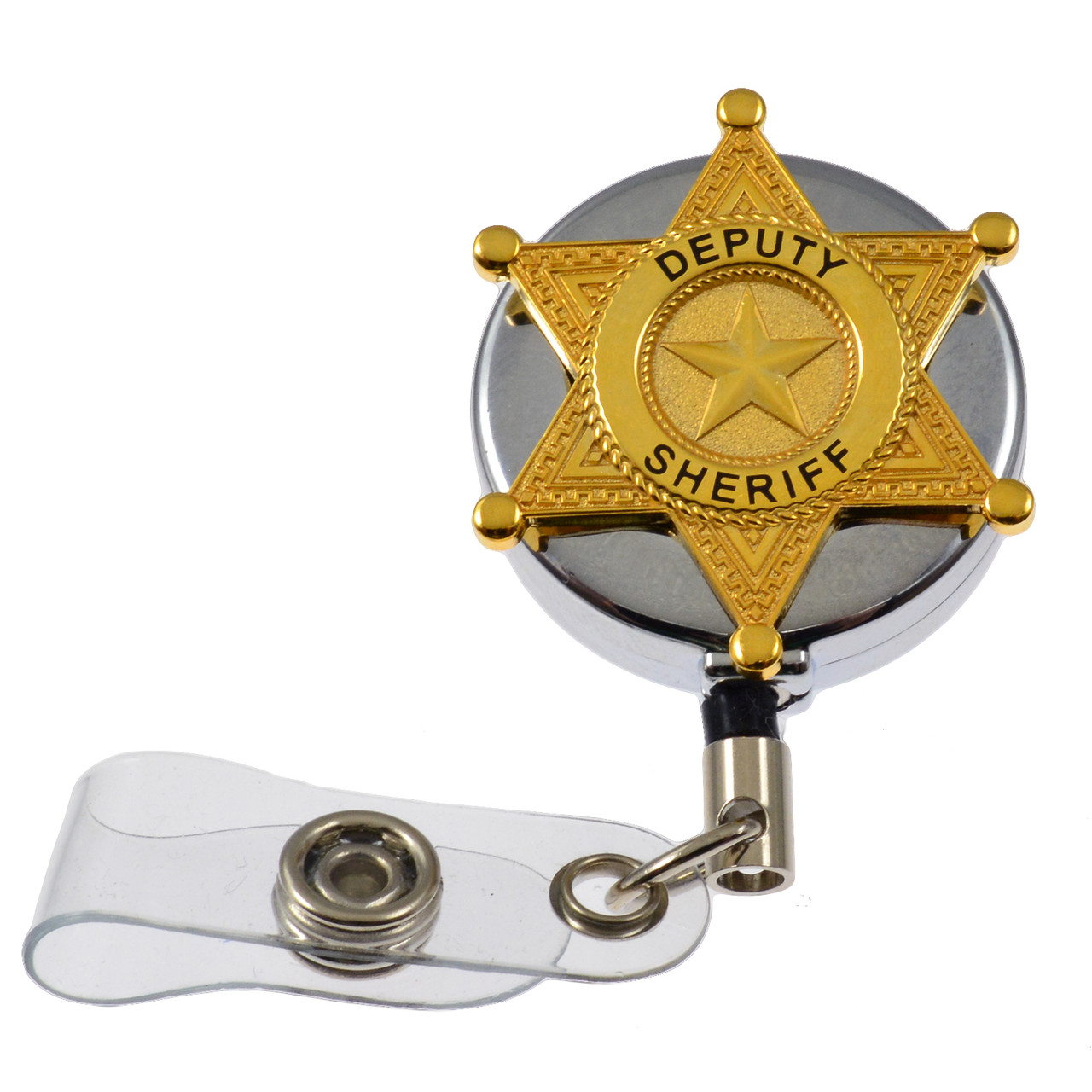 Deputy Sheriff Badge Retractable ID Card Holder Badge Reel (Silver) (badge Style: 6 Point Star)