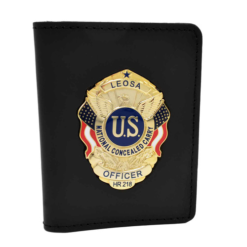 Perfect Fit  LEOSA Concealed Carry Badge Leather Double ID Case