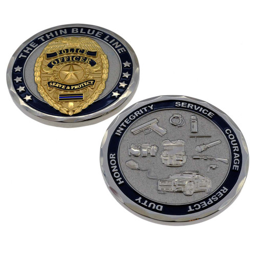 Thin Blue Line Police Officer Challenge Coin