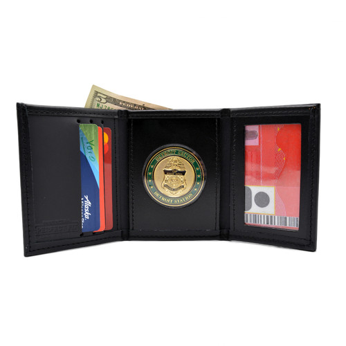 Trifold Leather Wallet with Challenge Coin Holder Window