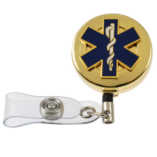 Star of Life EMS EMT Retractable ID Holder (Gold)