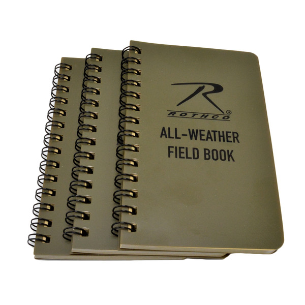 Rothco 3x5 Waterproof All Weather Notebook Field Book Spiral Bound 3 PACK