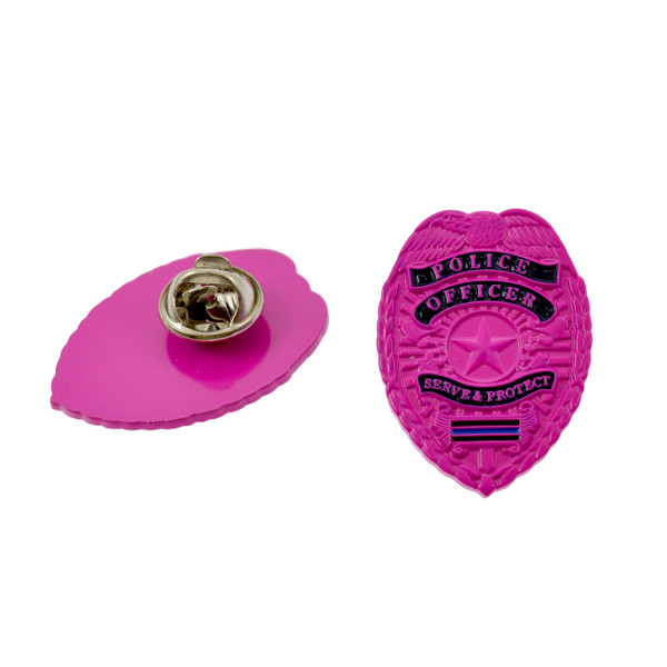 Pink Police Officer Blue Line Mini Badge Lapel Pin