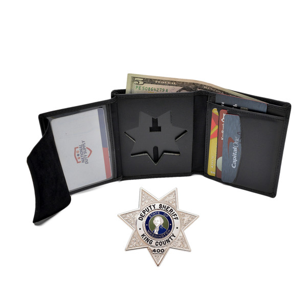 DK-439 7 Point Star Police Sheriff Hidden Badge Wallet - B447 - S243 - 5 CC Slots