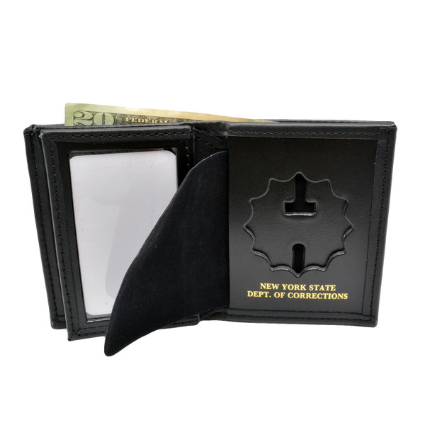 NY New York State Corrections Officer DOC Tri Fold Black Leather Badge Wallet