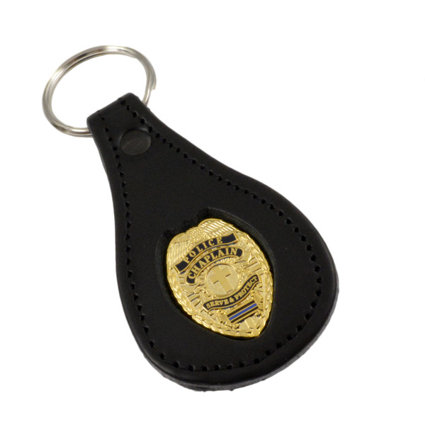 Police Chaplain Mini Badge Leather Key Ring