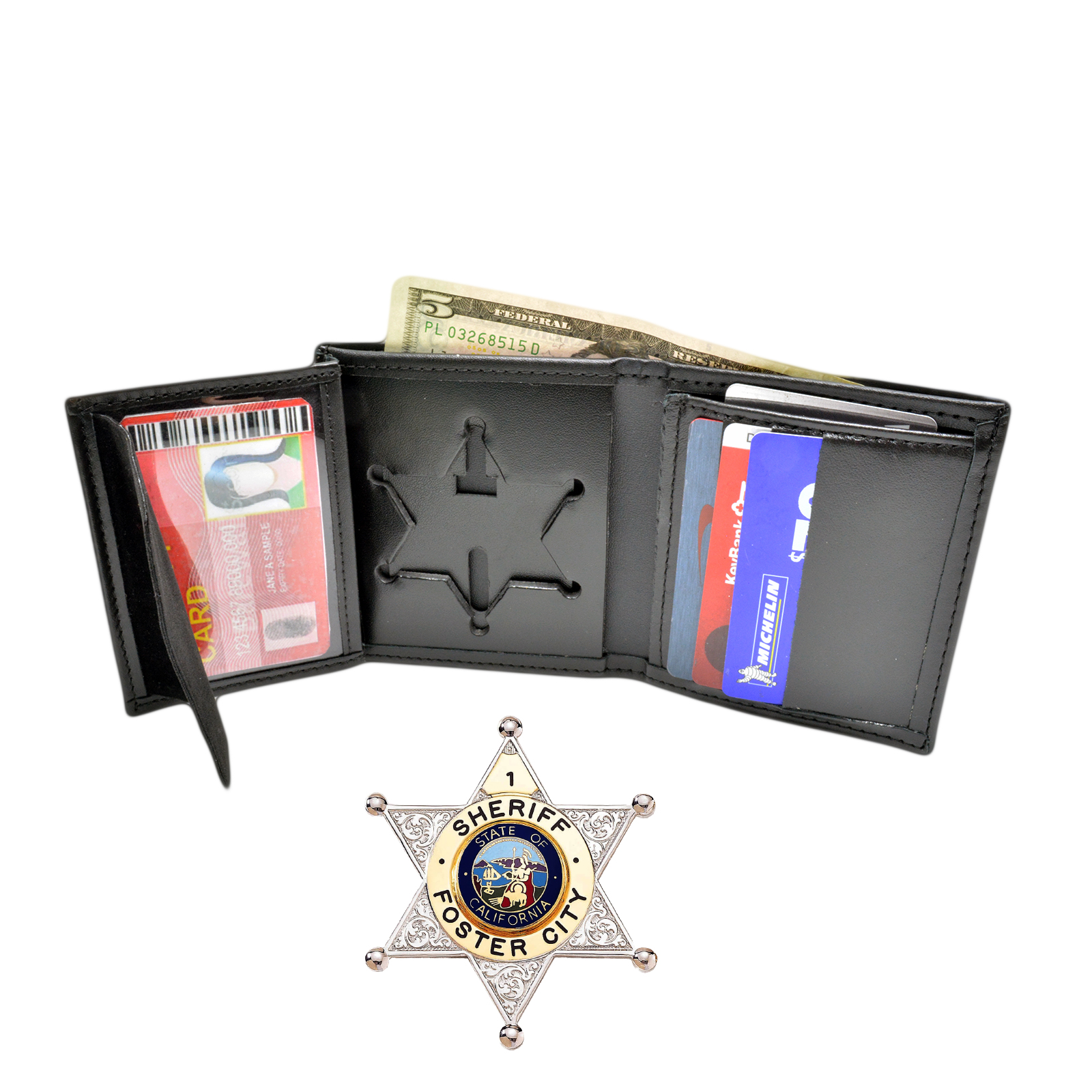 Perfect Fit County Sheriff Police Badge Wallet 6PT Star Fits Many