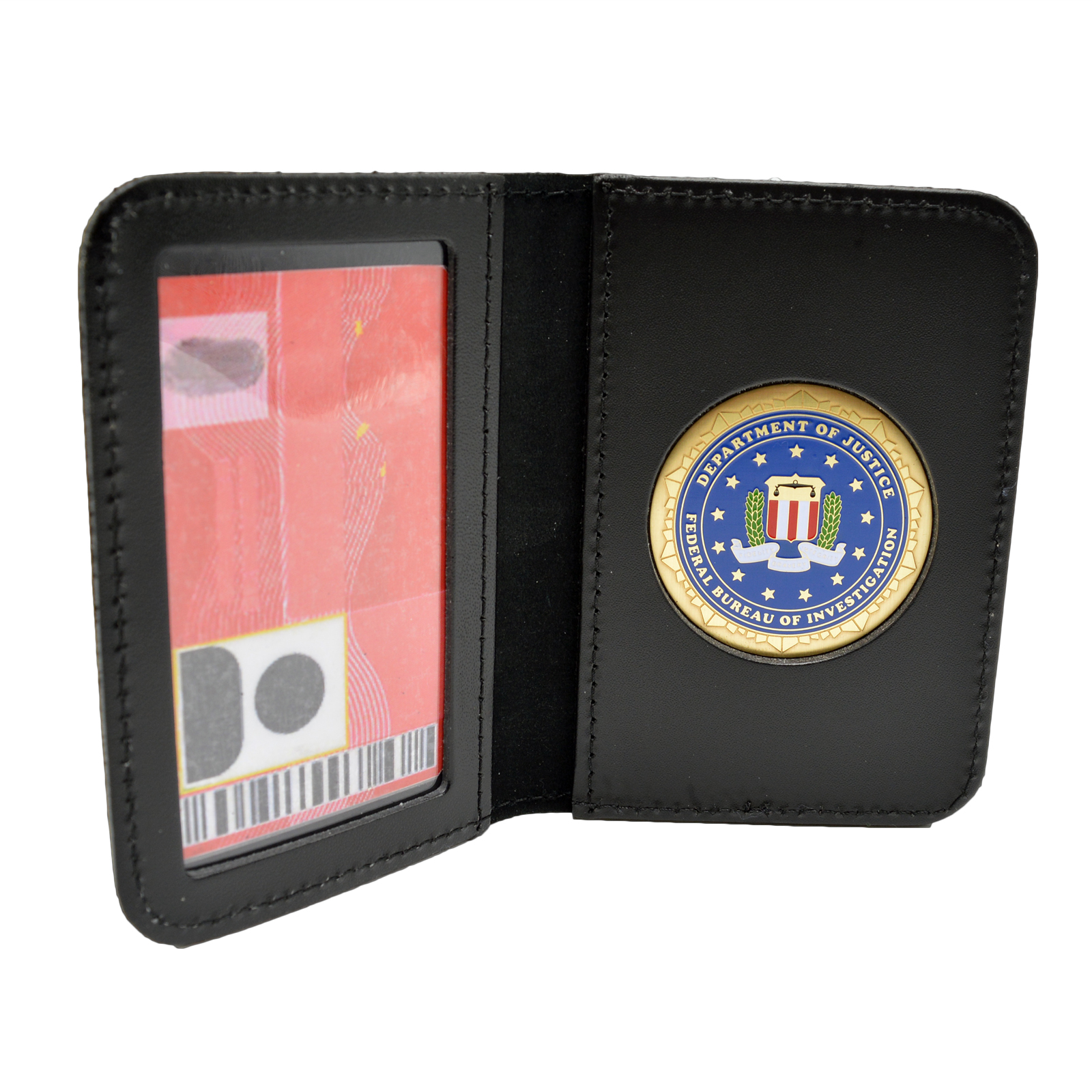 FBI Medallion Leather Single ID Card Holder - CAC Card Case