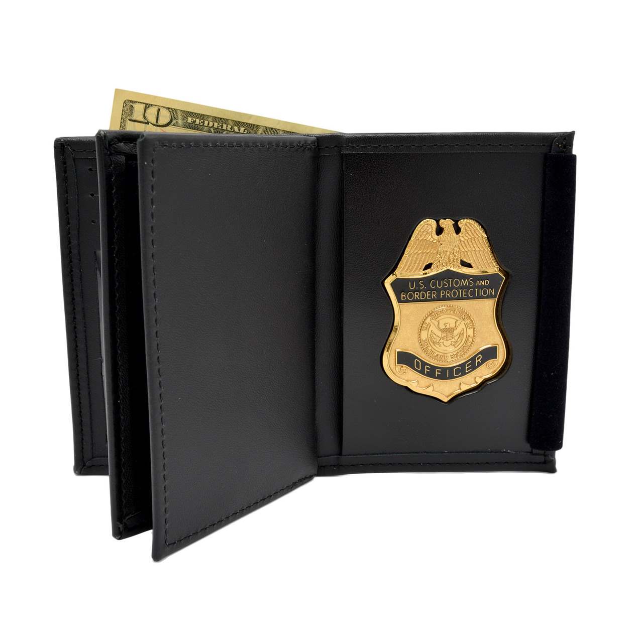 Leather Wallet Driving License ID Card Holder Wallet Case FBI Metal Badge  Stamp