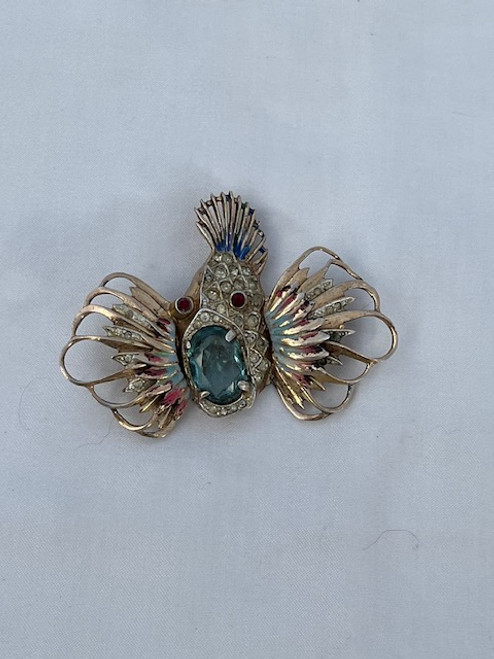 Coro Craft Sterling Topaz Blowfish Brooch