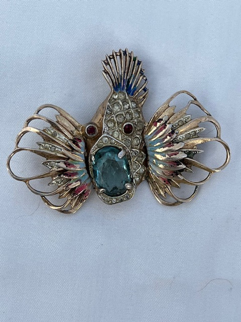 Coro Craft Sterling Topaz Blowfish Brooch